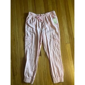 St Johns Bay Womens Pink Linen Blend Cargo Jogger Pants Size Medium NWT